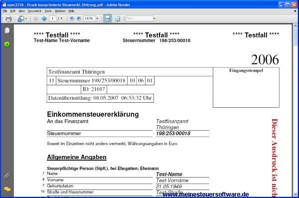 Komprimierte Steuererklärung eines Testfalls