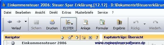 Steuer-Spar-Erklärung 2007 - Schaltfläche Elster